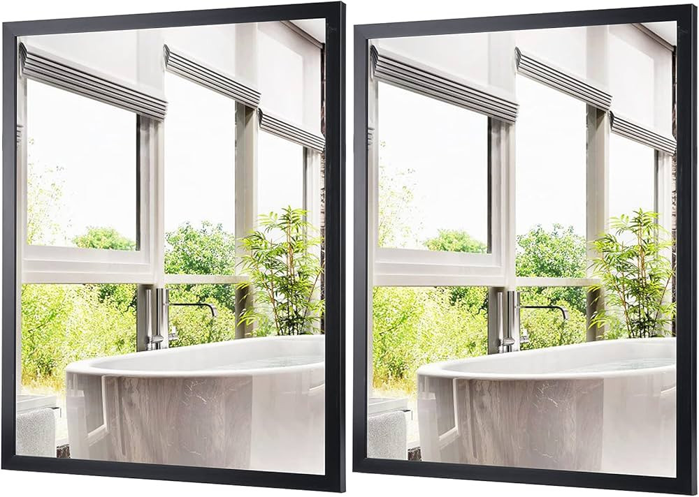 CRUGLA 2 Packs 16x20 Rectangle Wall Mirrors Black Hanging Mirror for Bathroom, Living Room, Bedro... | Amazon (US)