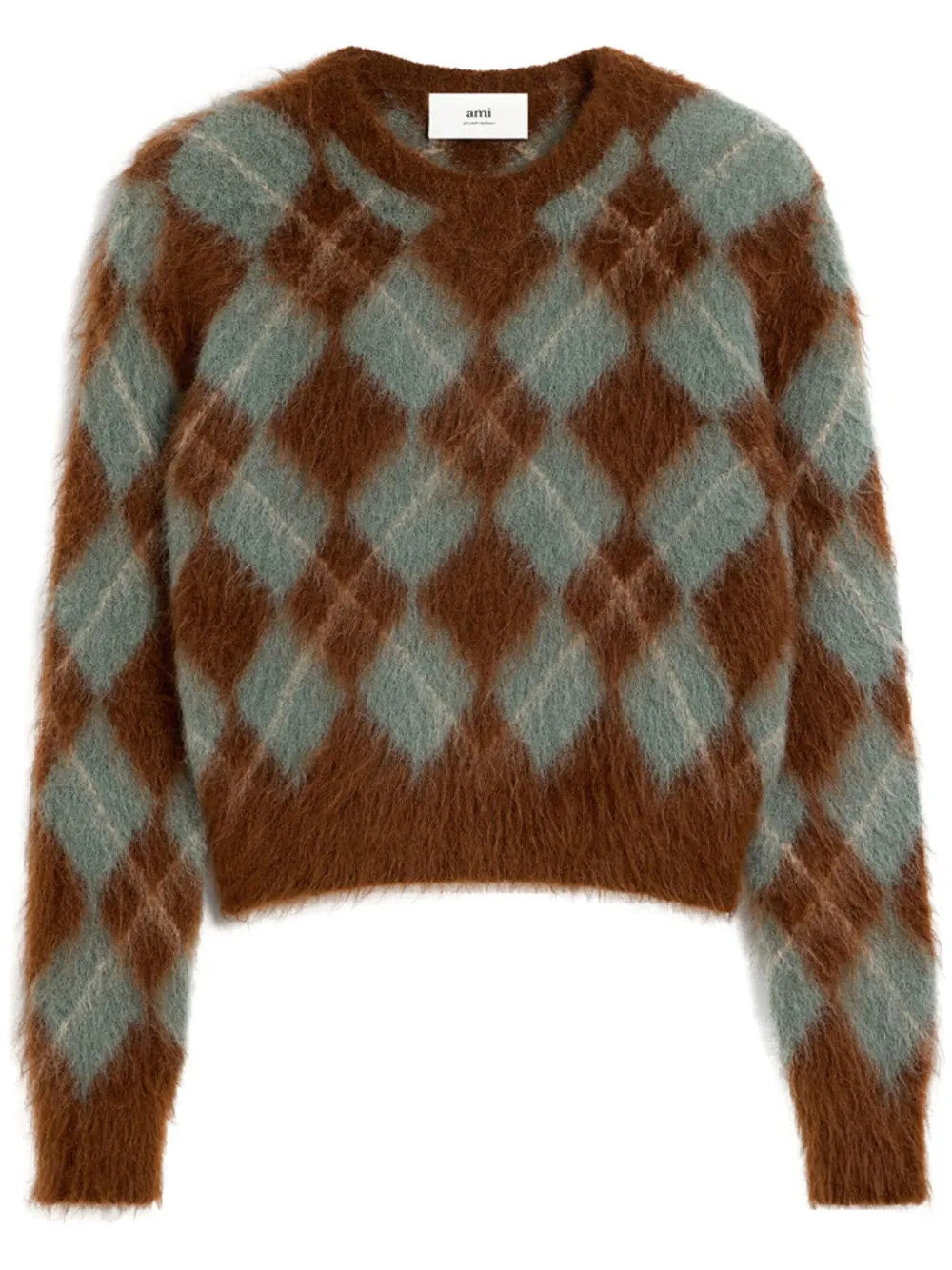 AMI Paris Argyle Wool Blend Brushed Sweater | Brown | FARFETCH UK | Farfetch Global
