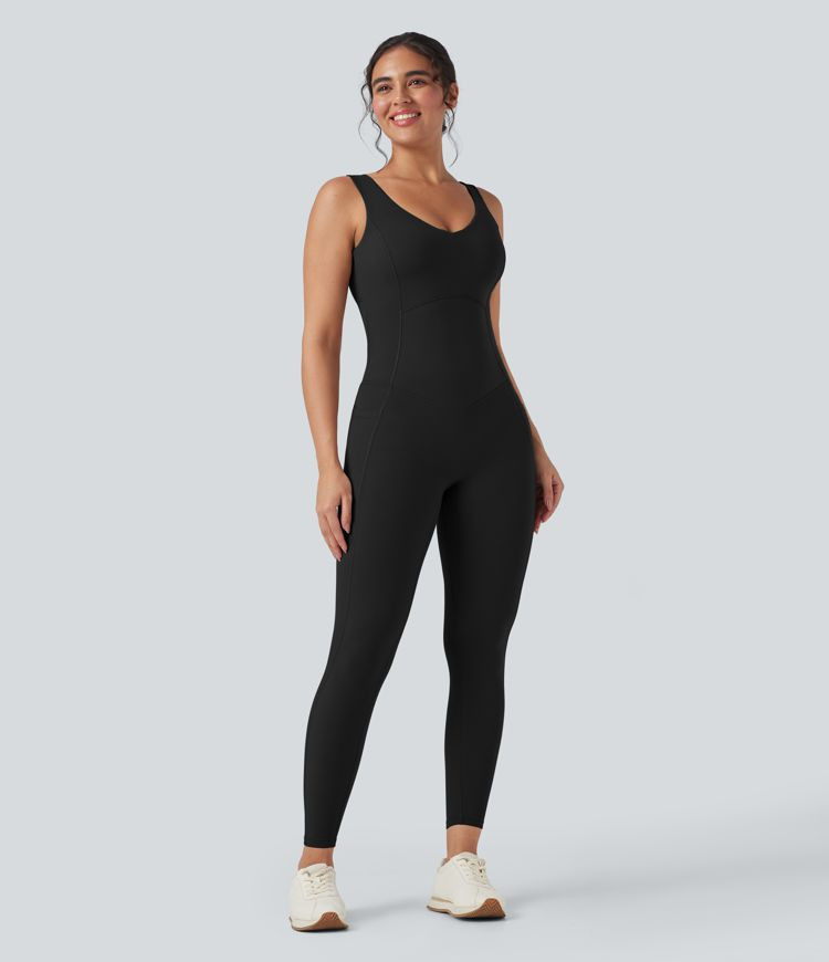 Women’s Halara UltraSculpt™ V Neck Butt Lifting Workout Jumpsuit with Pockets - Halara | HALARA