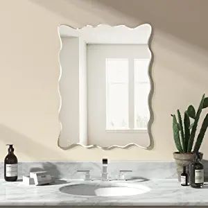 KOHROS Scalloped Beveled Edge Polished Frameless Wall Mirror for Bathroom, Living Room, Vanity, B... | Amazon (US)