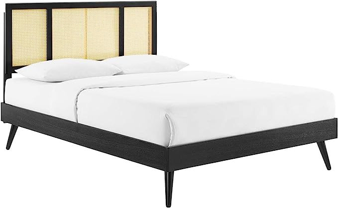 Modway Kelsea Cane and Wood King Platform Bed with Splayed Legs in Black | Amazon (US)