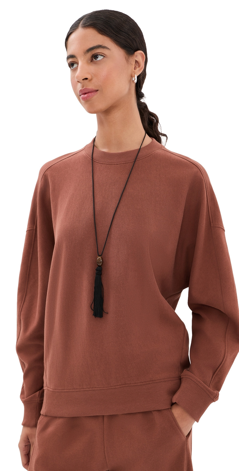 Tibi Lightweight Crew Neck Sweatshirt Red Clay M | Shopbop