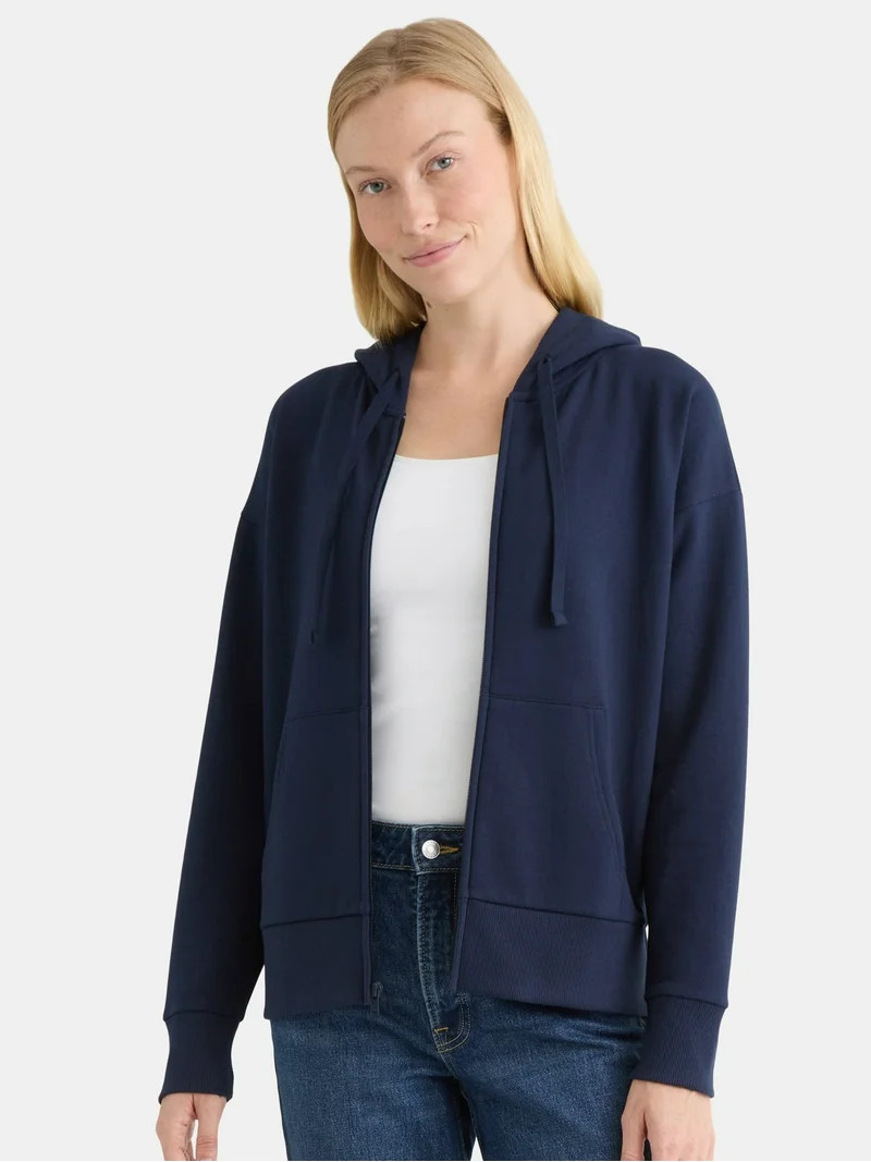 Time and Tru Women's and Women’s Plus Zip Front Fleece Hoodie Jacket, Sizes XS-4X | Walmart (US)