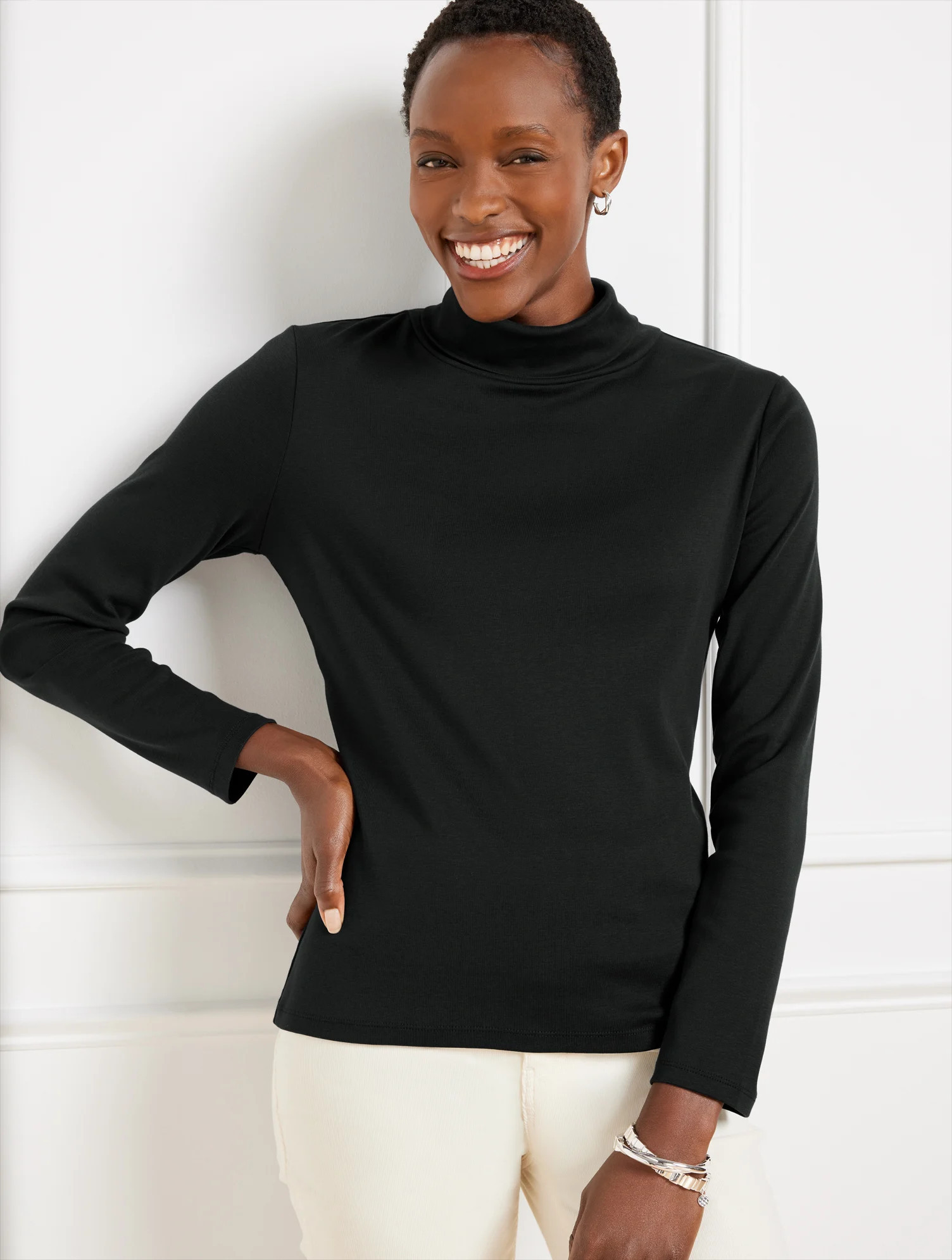 Plus Size - Cotton Turtleneck Top - Black - X Talbots | Talbots