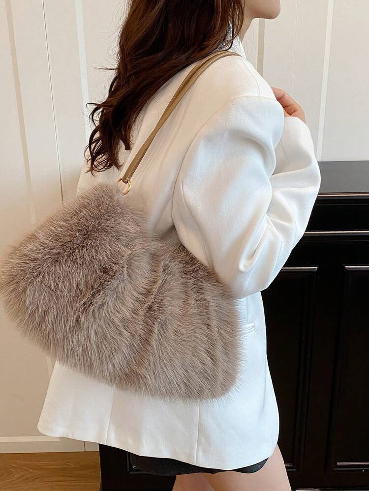 Cute Fluffy Cloud Design Handbag For Women, Fashionable Shoulder/Crossbody Bag For Commuting, Autumn/Winter, New Arrival Fur Bag For Women | SHEIN