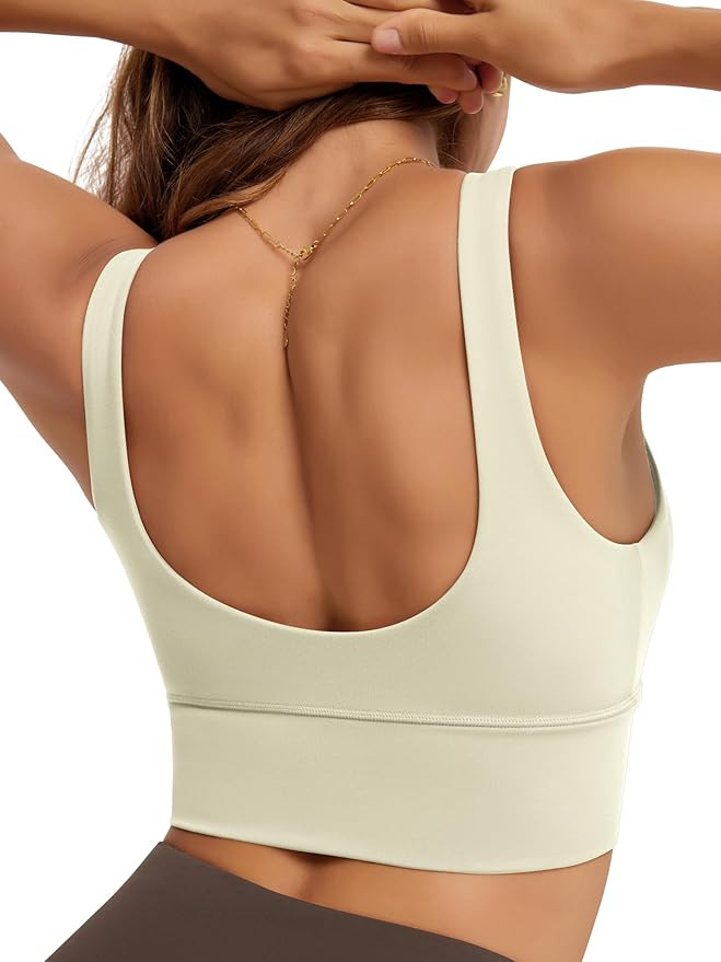 ODODOS Women's Longline U-Back Sports Bra V-Neck Padded Yoga Workout Wirefree Tank Top | Amazon (US)