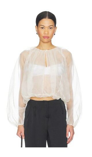 FRAME The Sheer Balloon Blouse in Cream. - size S | Revolve Clothing (Global)