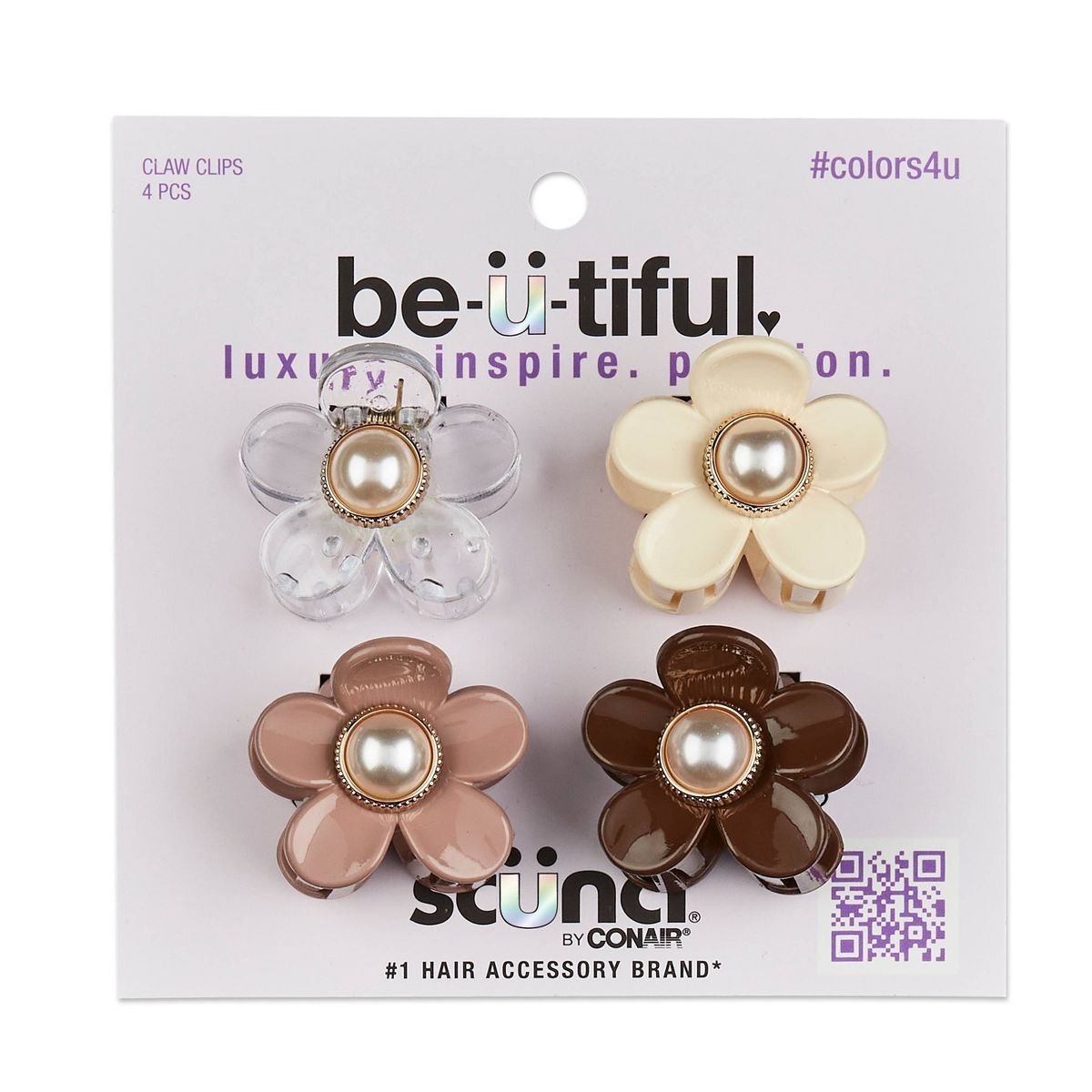 scünci be-ü-tiful Pearl Embellished Floral Mini Claw Clips - Neutral - 4pcs | Target