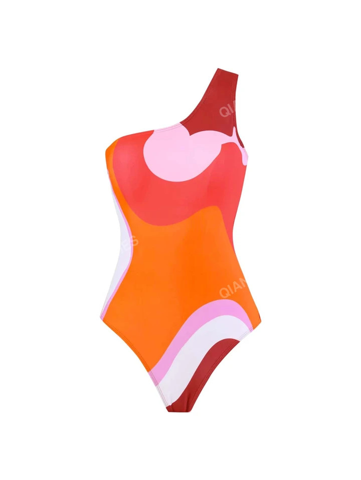 2025 New Women's Colorblock One-Piece Swimsuit With Chiffon Cover-Up Skirt, Vintage European And ... | SHEIN
