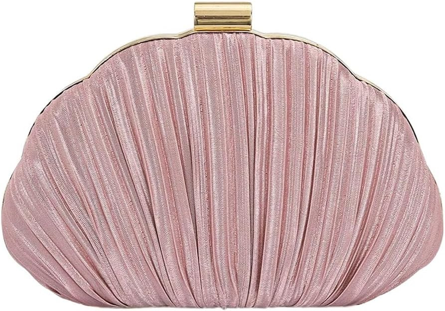 QWINEE Women's Shell Shaped Clutch Purse Ruched Mini Crossbody Bag Elegant Evening Handbag with C... | Amazon (US)