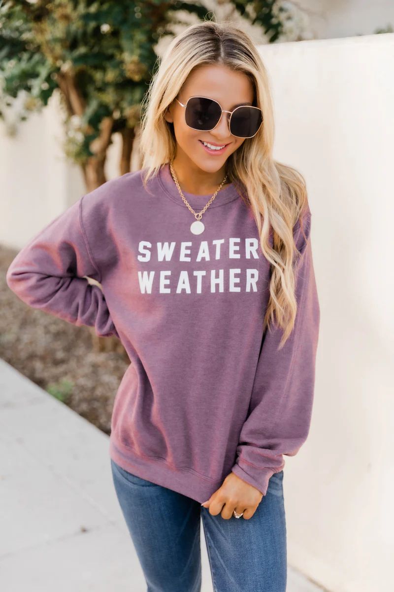 Sweater Weather Dark Maroon Graphic Sweatshirt | The Pink Lily Boutique
