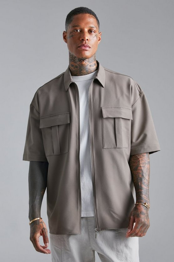 Surchemise oversize zippé en nylon | boohooMAN (FR)