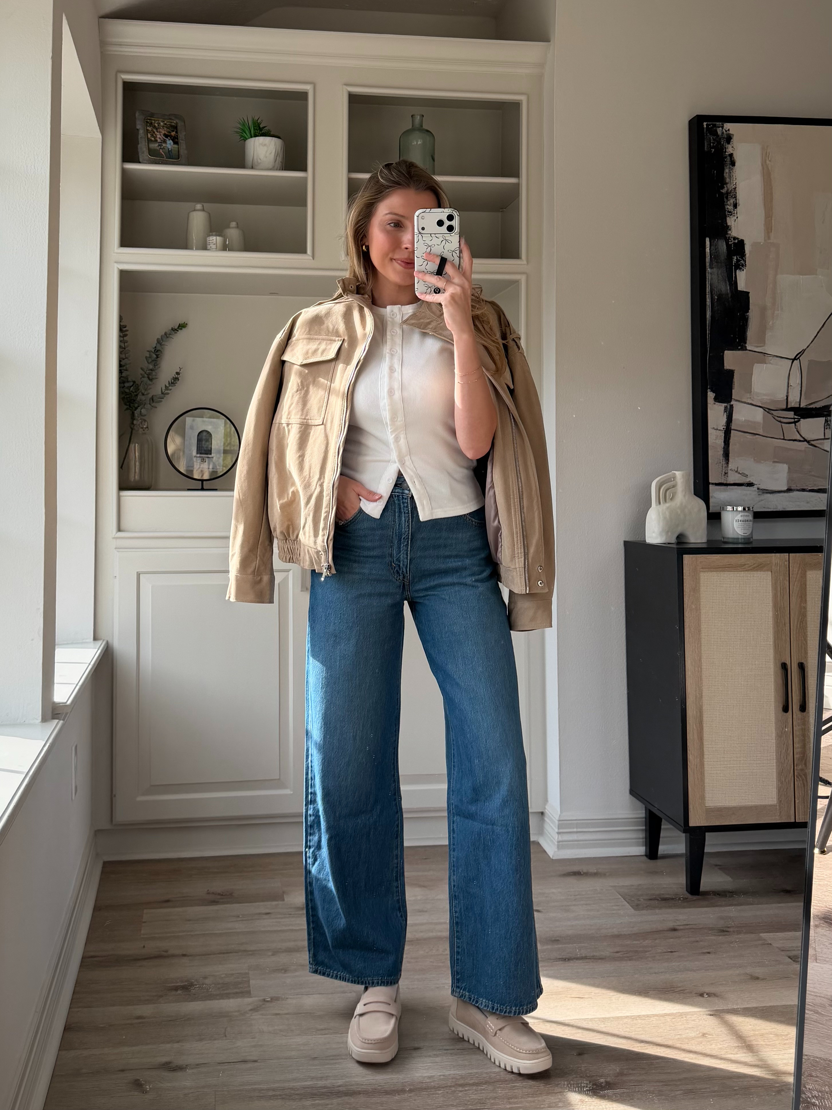 Loving this suede jacket to dress up any outfit! Wearing S in jacket and M in white tank. 

 #LTKSeasonal #LTKTall #LTKFindsUnder50