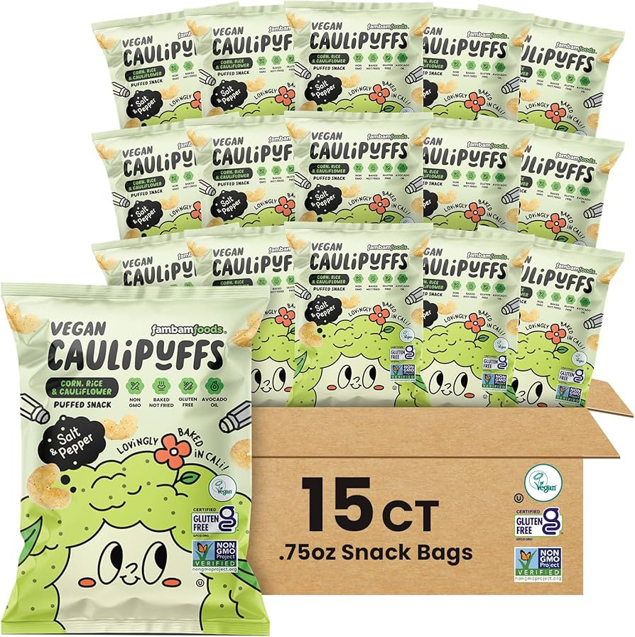 Vegan Salt & Pepper CauliPuffs - Corn, Rice, and Cauliflower Gluten Free Puffed Snack (Box of 15,... | Amazon (US)