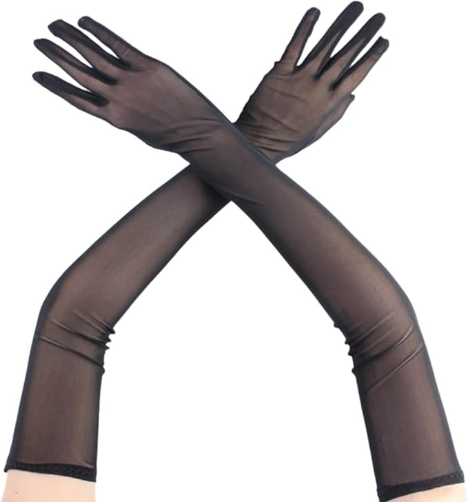 VILITI Long Black Gloves,Super Long Tulle Gloves Sexy Mesh Opera Gloves Women's Sheer Mesh Gloves... | Amazon (UK)