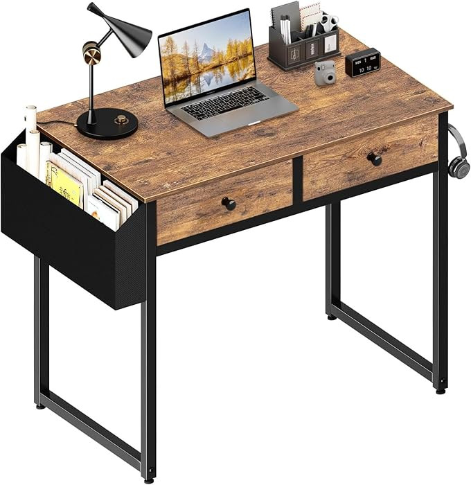 Lufeiya Small Computer Desk with 2 Drawers for Bedroom, 31 Inch Home Office Desk with Storage Fab... | Amazon (US)