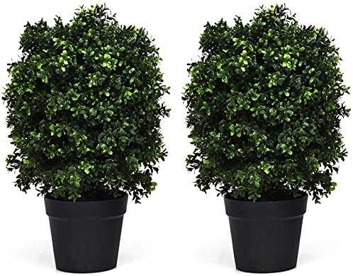 Goplus 2Ft Artificial Boxwood Topiary Ball Tree, UV-Proof Realistic Leaves & Cement-Filled Pot, F... | Amazon (US)