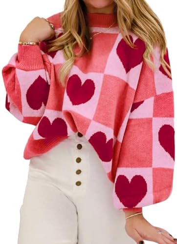 KevaMolly Womens Plus Size Valentines Sweater Lantern Sleeve Sweater Plaid Elegant Baggy Sweaters... | Amazon (US)