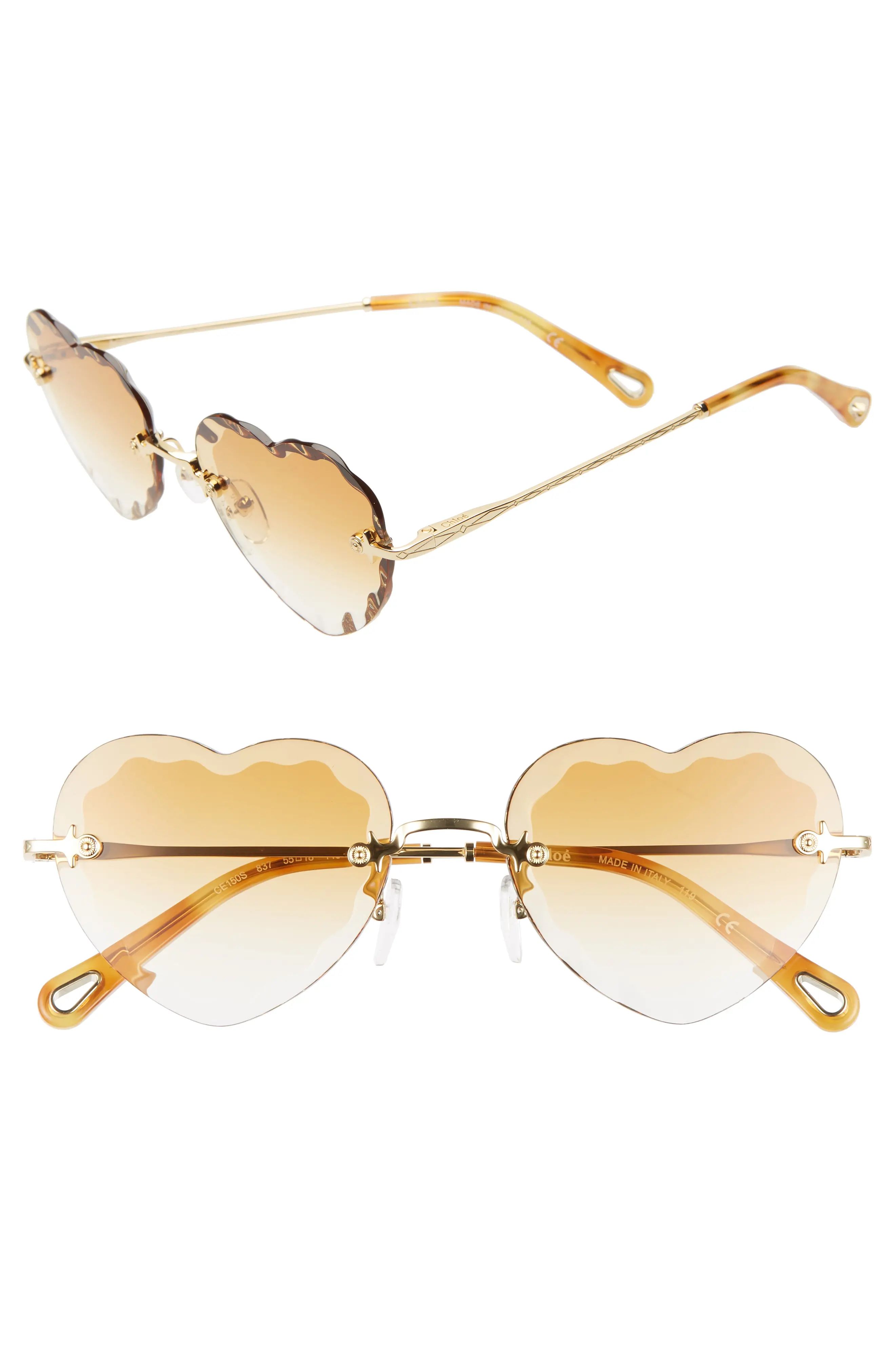 Women's Chloe Rosie 55mm Heart Shaped Sunglasses - Gradient Wine/ Gold | Nordstrom