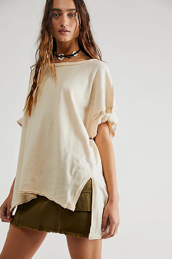 Care FP Linen Blend Diego Tee by We The Free at Free People, Powder Sand, S | Free People (Global - UK&FR Excluded)