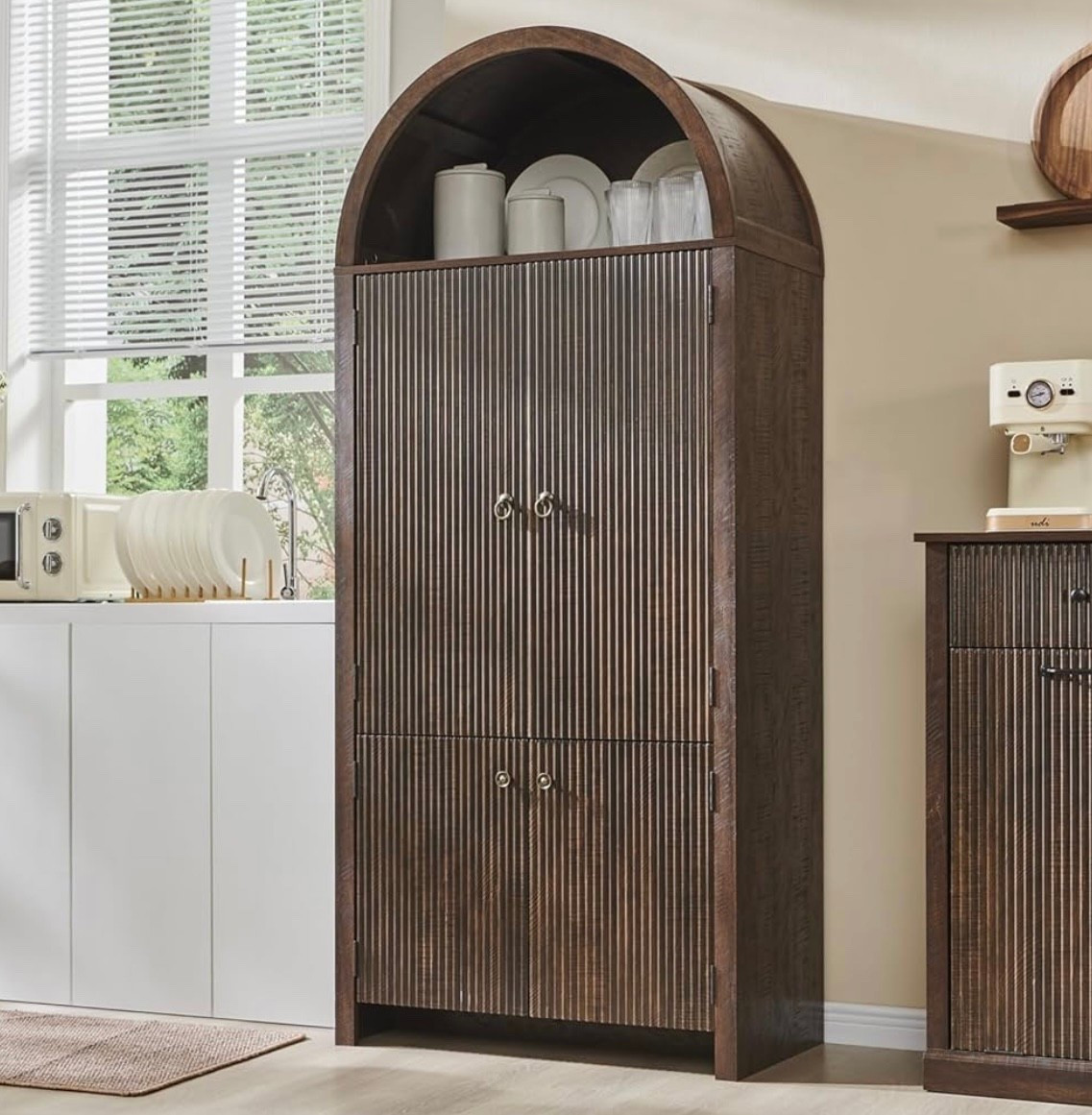 71" Tall Arched Modern Fluted Wood Storage Cabinet with Doors, 3 Adjustable Shelves, 6 Door Shelves

#LTKOver40 #LTKStyleTip #LTKHome