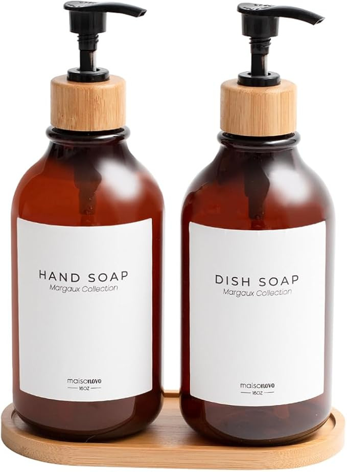 MaisoNovo Dish Soap Dispenser for Kitchen Bamboo Pump and Soap Tray - Kitchen Soap Dispenser Set,... | Amazon (US)