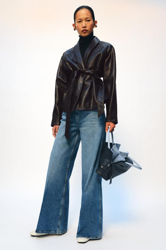LEATHER EFFECT BELTED JACKET ZW COLLECTION | Zara UK