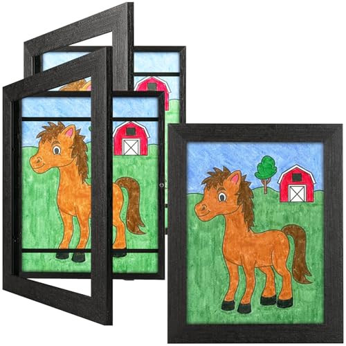 3 Pack 8.5x11 Kids Art Frames Rustic Black, Kids Artwork Frames Changeable Child Artwork Picture Display Front Opening, Children Storage Frame Hold 50pcs Craft, Drawing, Art Project, Schoolwork | Amazon (US)