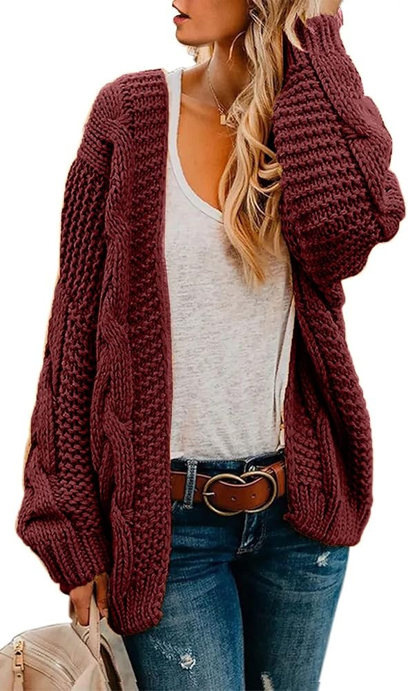 Astylish Womens Open Front Long Sleeve Chunky Knit Cardigan Sweaters Loose Outwear Coat | Amazon (US)