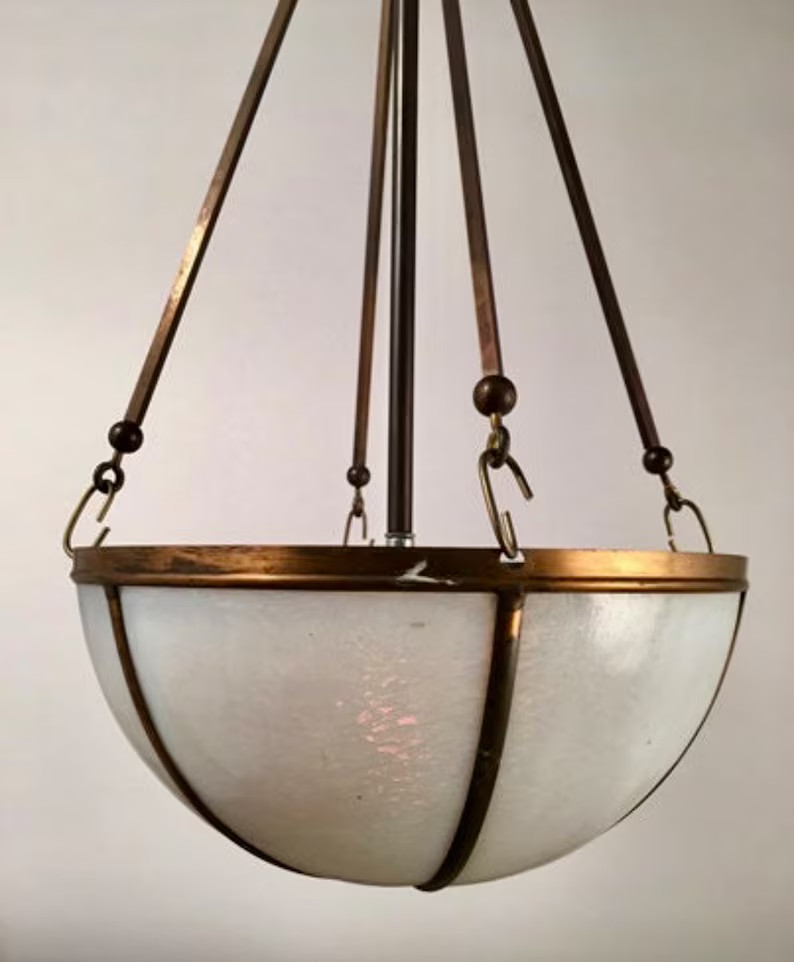 Vintage Rare Antique Art Deco Pure Brass & Milk Glass Shade Hanging Ceiling Pendant Light Fixture... | Etsy (US)