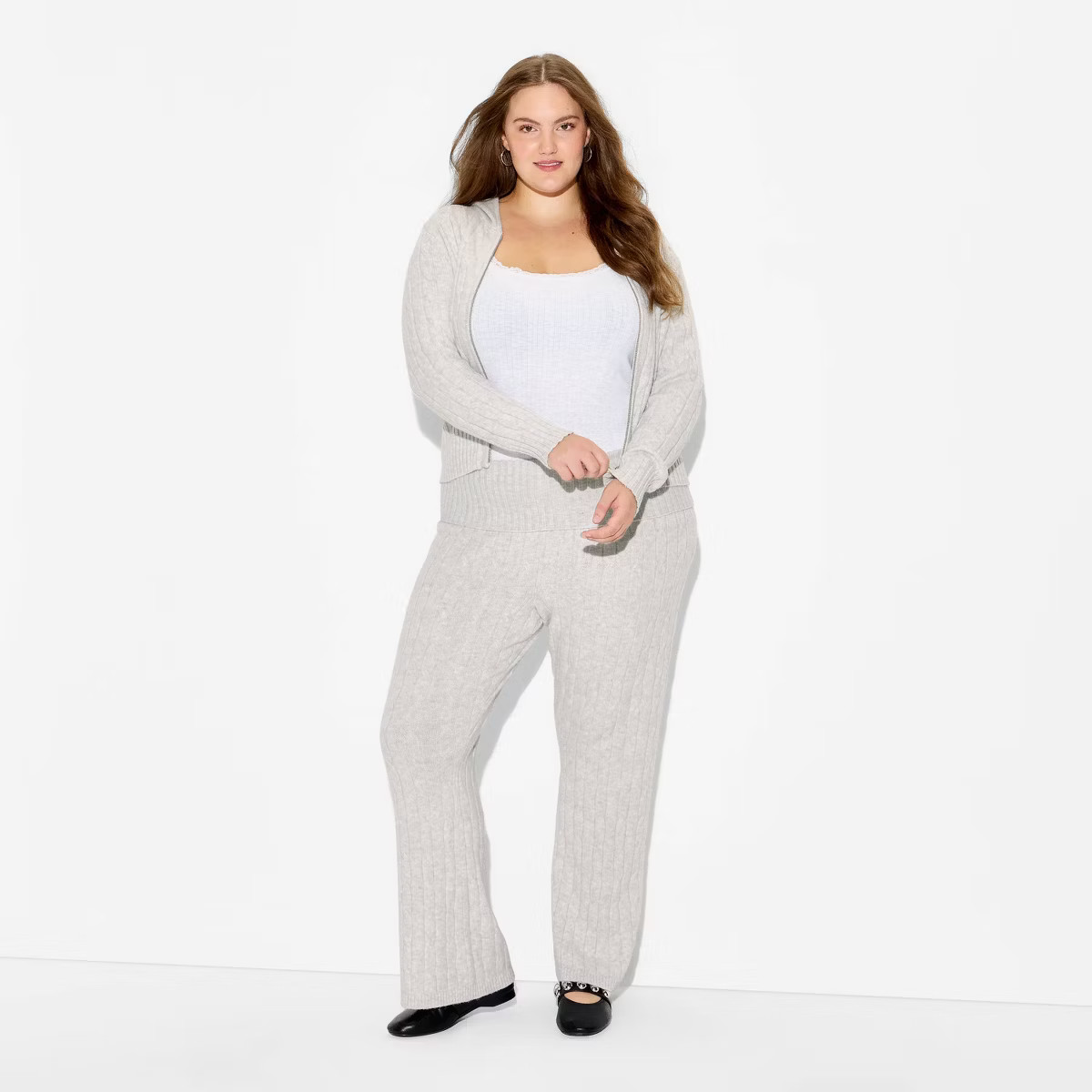 Women's Mid-Rise Foldover Cable Sweater Pants - Wild Fable™ Gray 2X | Target