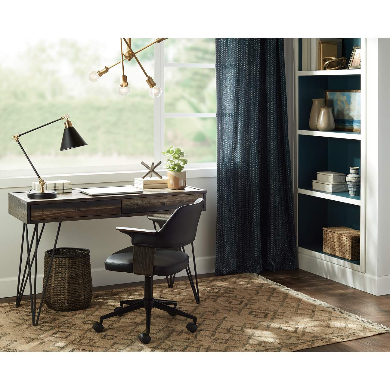 Wray Black Antique Brass Adjustable Desk Lamp with USB Port | www.lampsplus.com | Lamps Plus