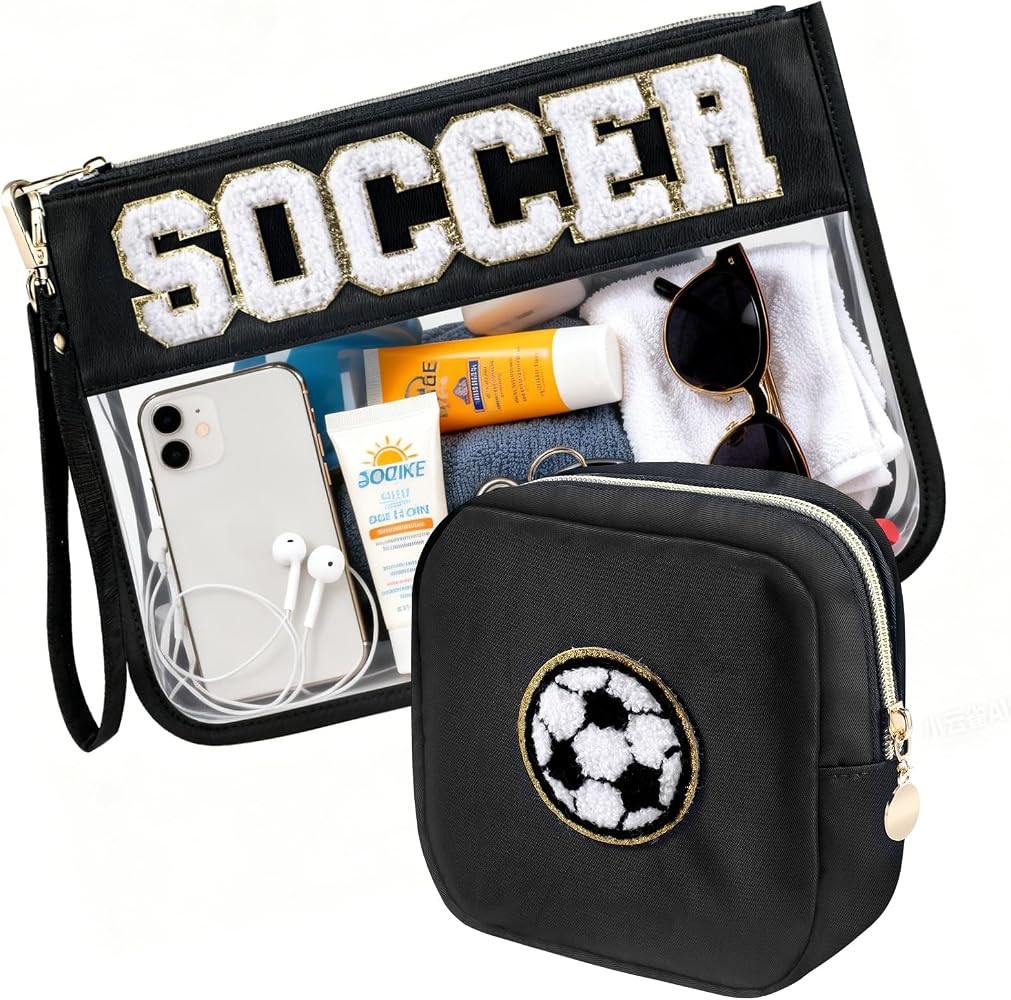 2-Pc Clear PVC Soccer Gifts Makeup Bag with Chenille Patch | Amazon (US)