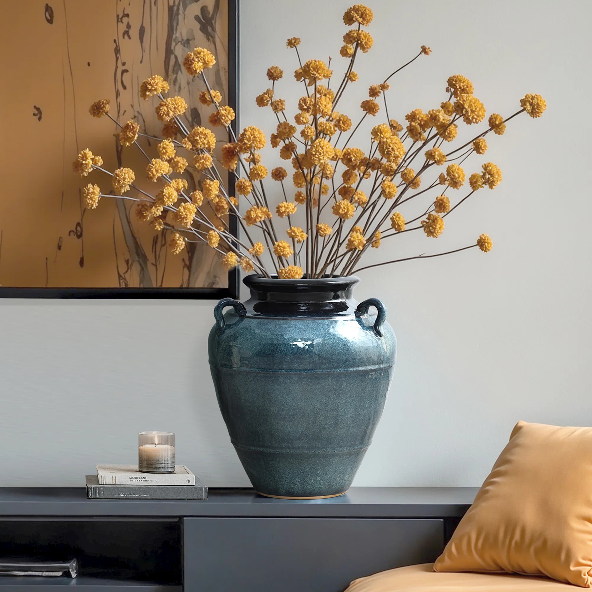 Ocean Blue 15.75-Inch Tall Round Ceramic Vase | Wayfair North America