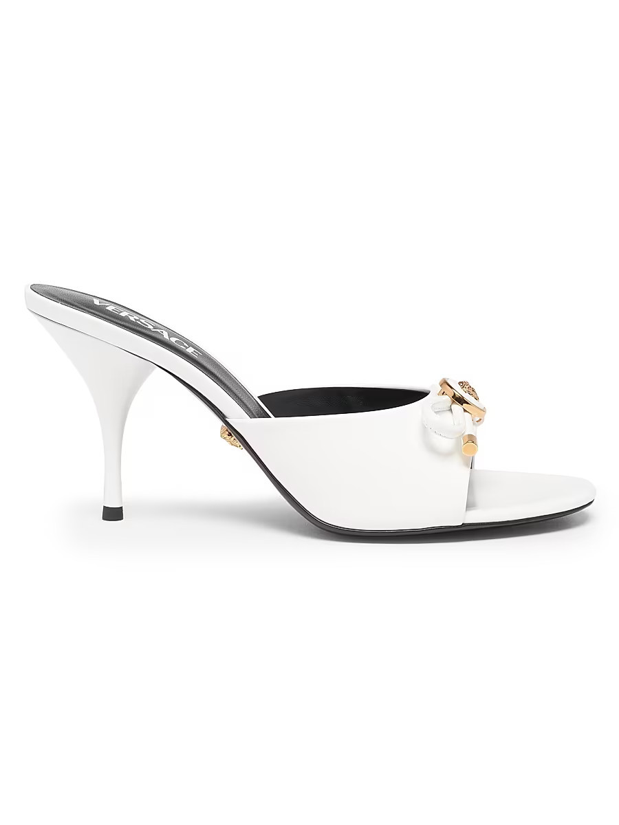 Women's Opera Bow 85MM Patent Leather Mules - Porcelain White Versace Gold - Size 9.5 | Saks Fifth Avenue