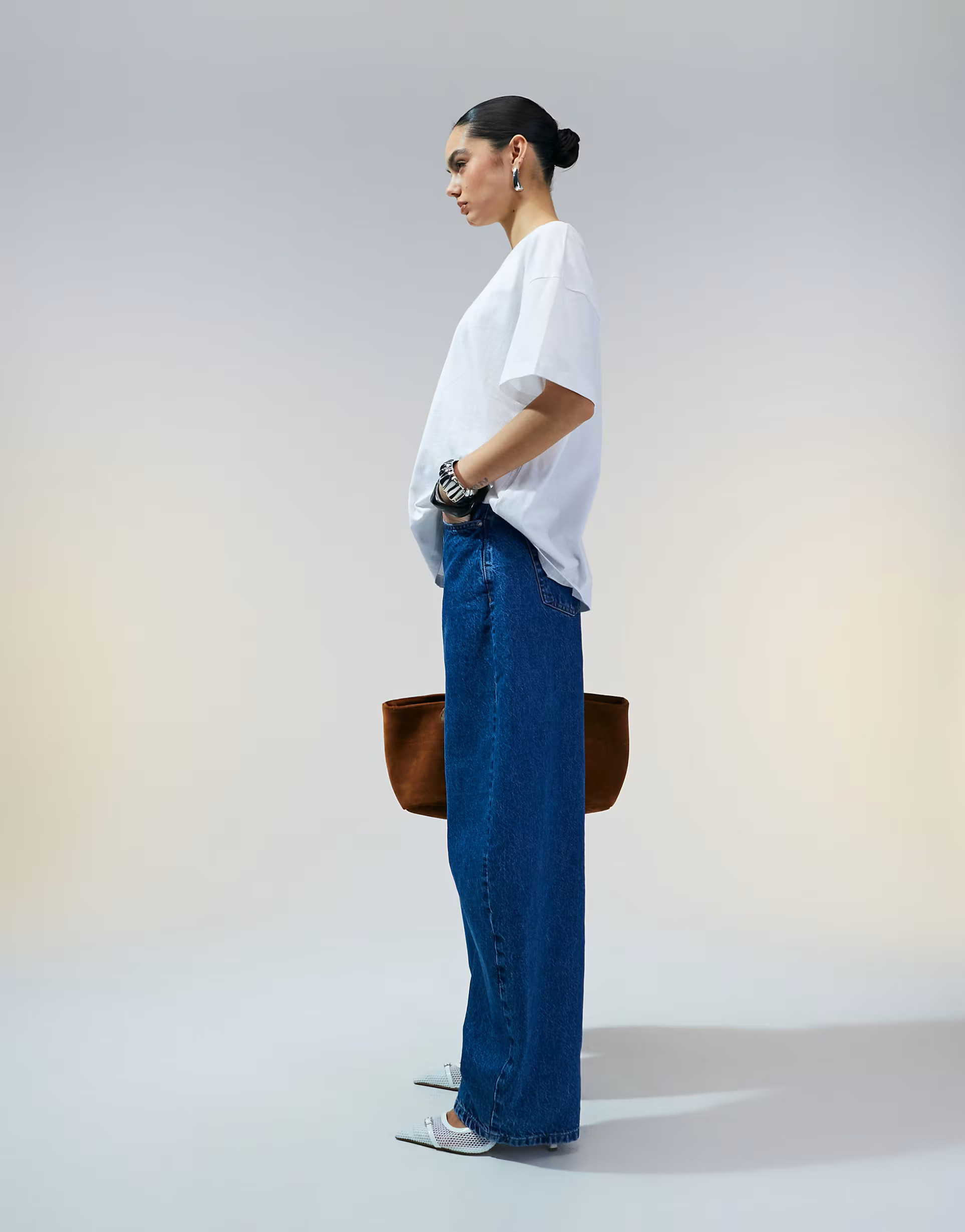 ASOS DESIGN high waisted barrel leg jeans in mid blue  | ASOS | ASOS (Global)