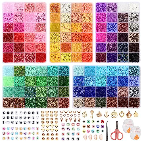QUEFE 15600pcs 120 Colors Glass Seed Beads for Jewelry Making, 4mm Small Beads with Accessories Charms and Pendants Kit for Bracelets Rings Necklaces Making, DIY, Gift, Craft | Amazon (US)