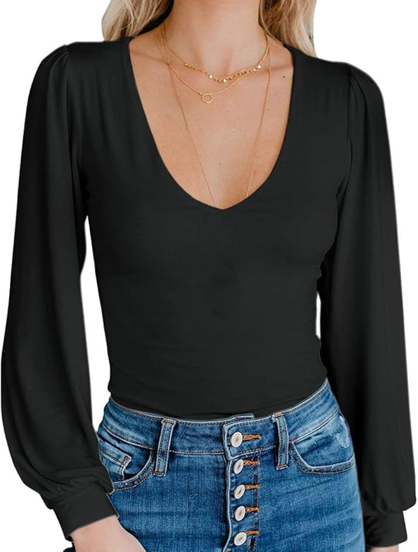Spadehill Women's V-Neck Long Sleeve Bodysuit | Amazon (US)