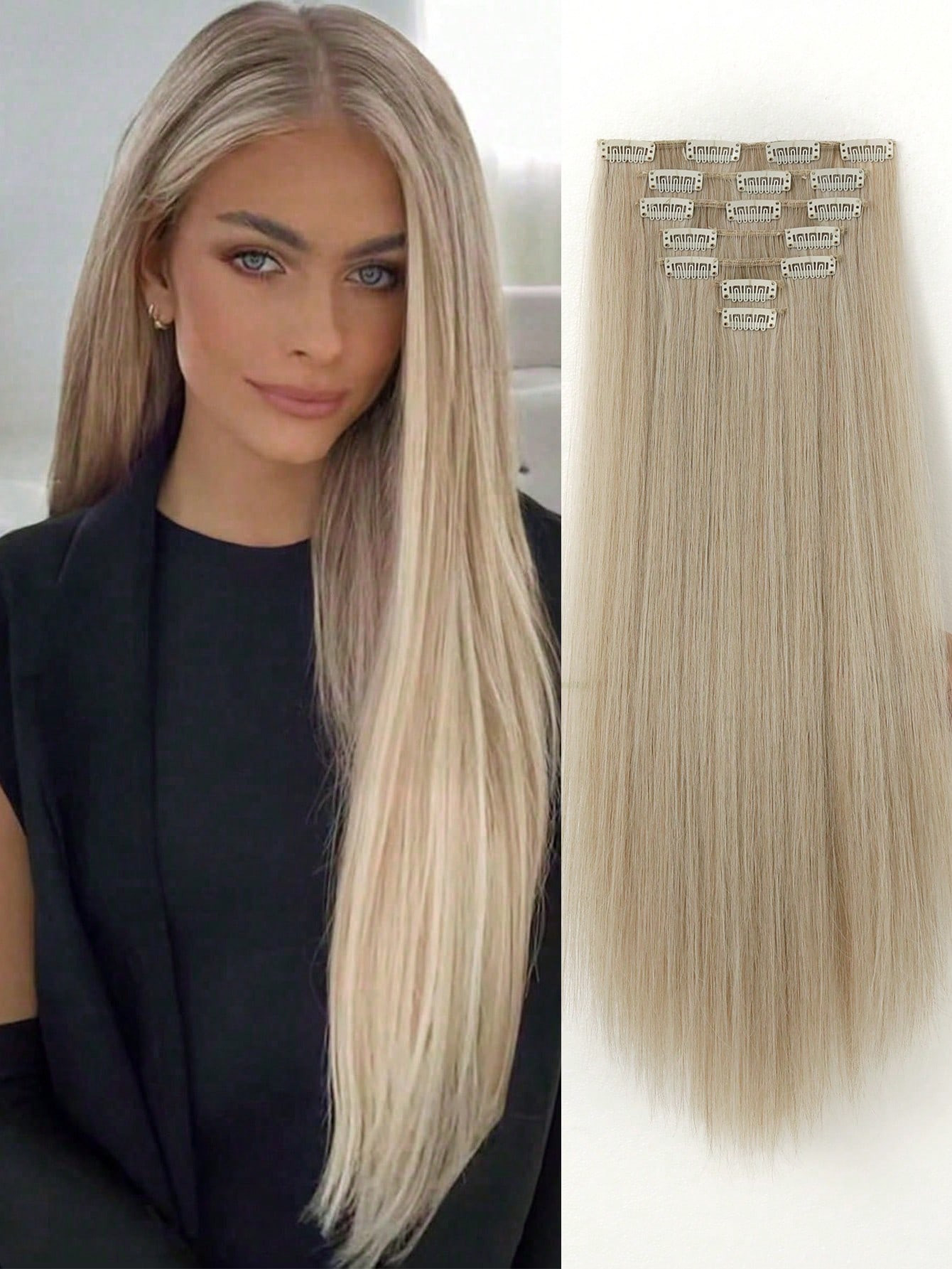 Clip In Hair Extensions 16 Clips 22 Inch 7pcs Set Blonde Long Straight Hair Extension For Women S... | SHEIN