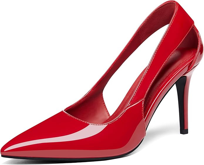 Coutgo Womens Dressy Heels Shoes Closed Pointed Toe Cut Out Pumps Casual Work Shoes | Amazon (US)