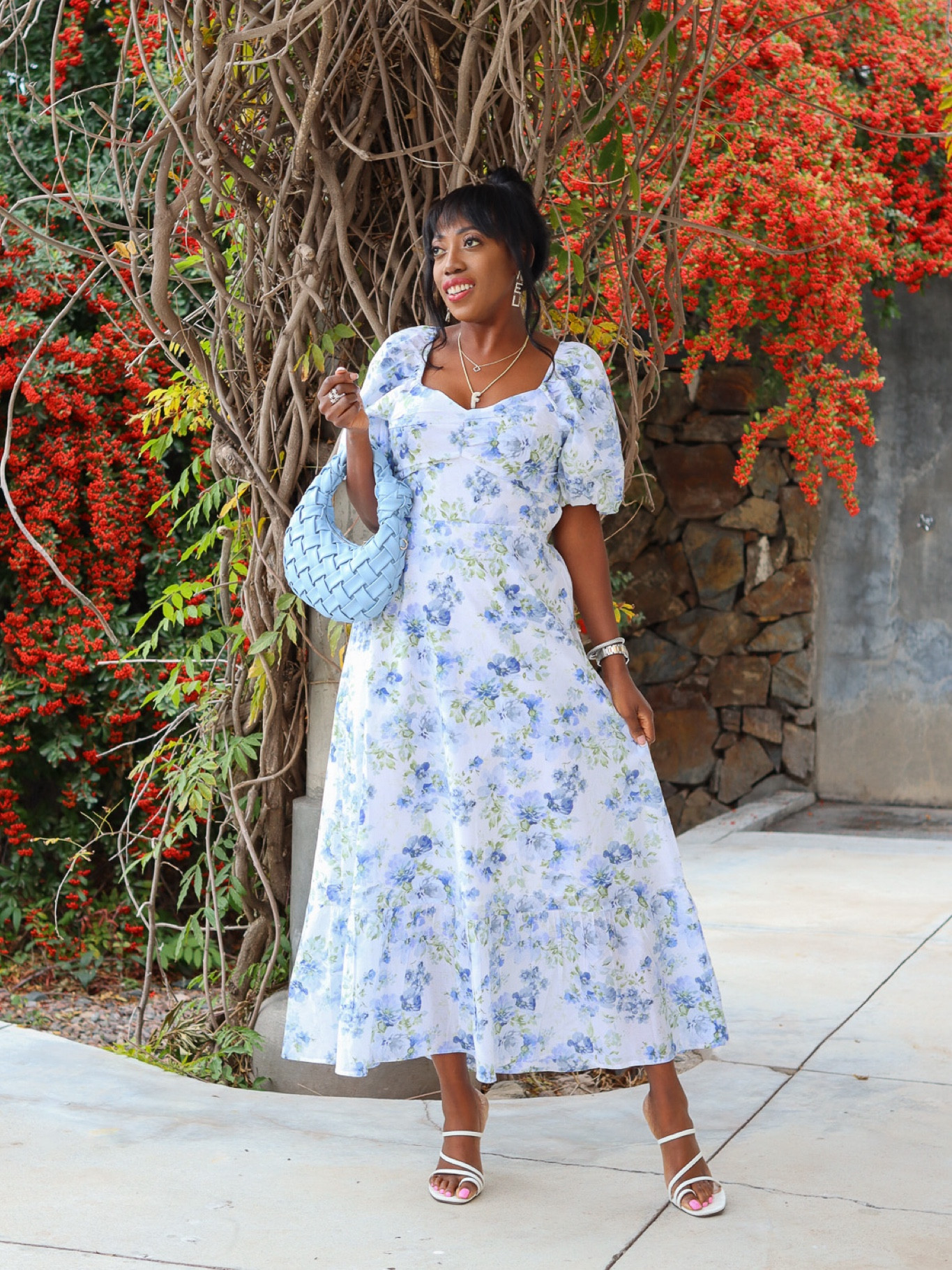blue dress for baby girl Women's Light Blue Smocked Tiered Short Puff Sleeve Maxi Dress