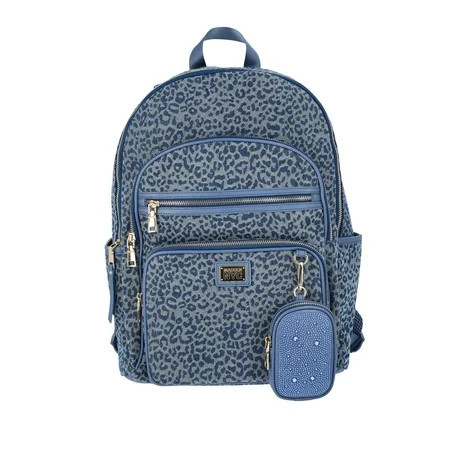 Madden NYC Women's Multi Pocket 17" Dome Backpack, Denim Cheetah | Walmart (US)