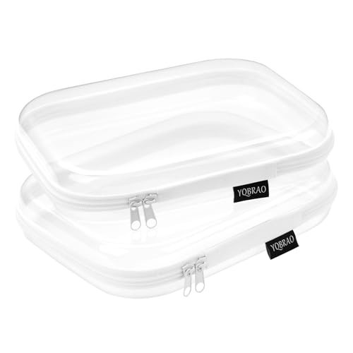 YQBRAO Hard Sided Clear Zipper Case for Storage- Professional-Grade Plastic Clear Zipper Pencil Case,Toy Storage Bins, Toiletry Pouch, Travel Organizer, Cosmetic Bag（White,2 Pack, M） | Amazon (US)