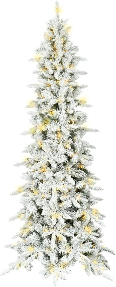 Fraser Hill Farm 6.5-Ft Mountain Pine Flocked Artificial Christmas Tree with Dual Multicolor & Wh... | Amazon (US)
