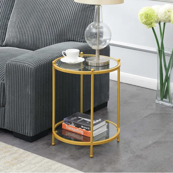 Cathleen Glass Top End Table with Storage | Wayfair North America