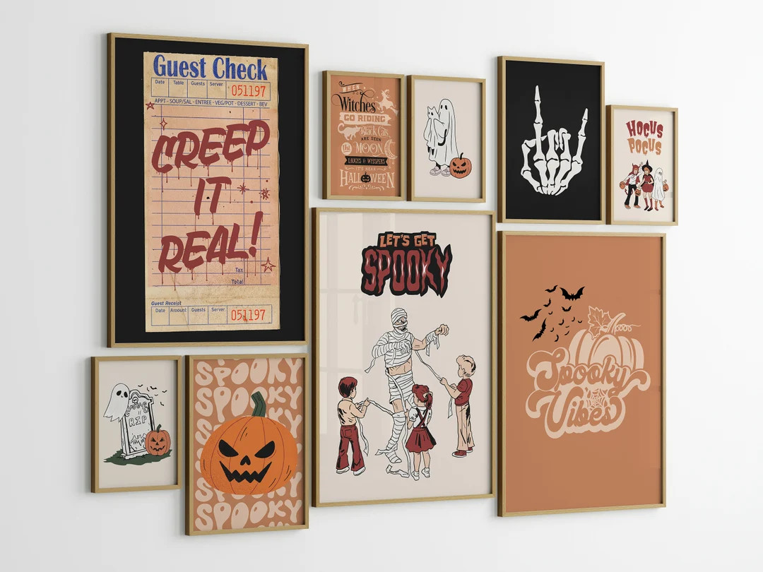Set of 9 Prints Spooky Halloween Art, Gallery Wall Prints Set, Halloween Maximalist Decor, Hallow... | Etsy (US)