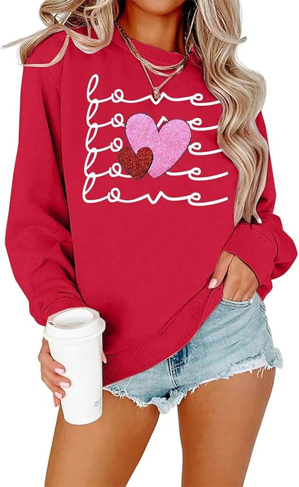 JINTING Valentines Sweatshirts for Women Love Heart Graphic Pullover Valentines Sequins Shirt Gif... | Amazon (US)