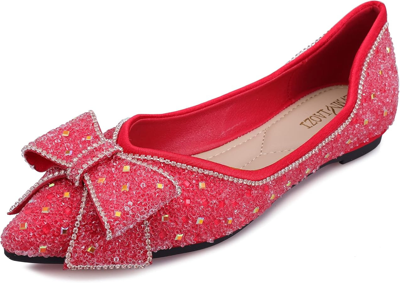 Women's Pointed Rhinestone Flat Shoes Glitter Flowers Wedding Comfortable Dress Shoes | Amazon (US)