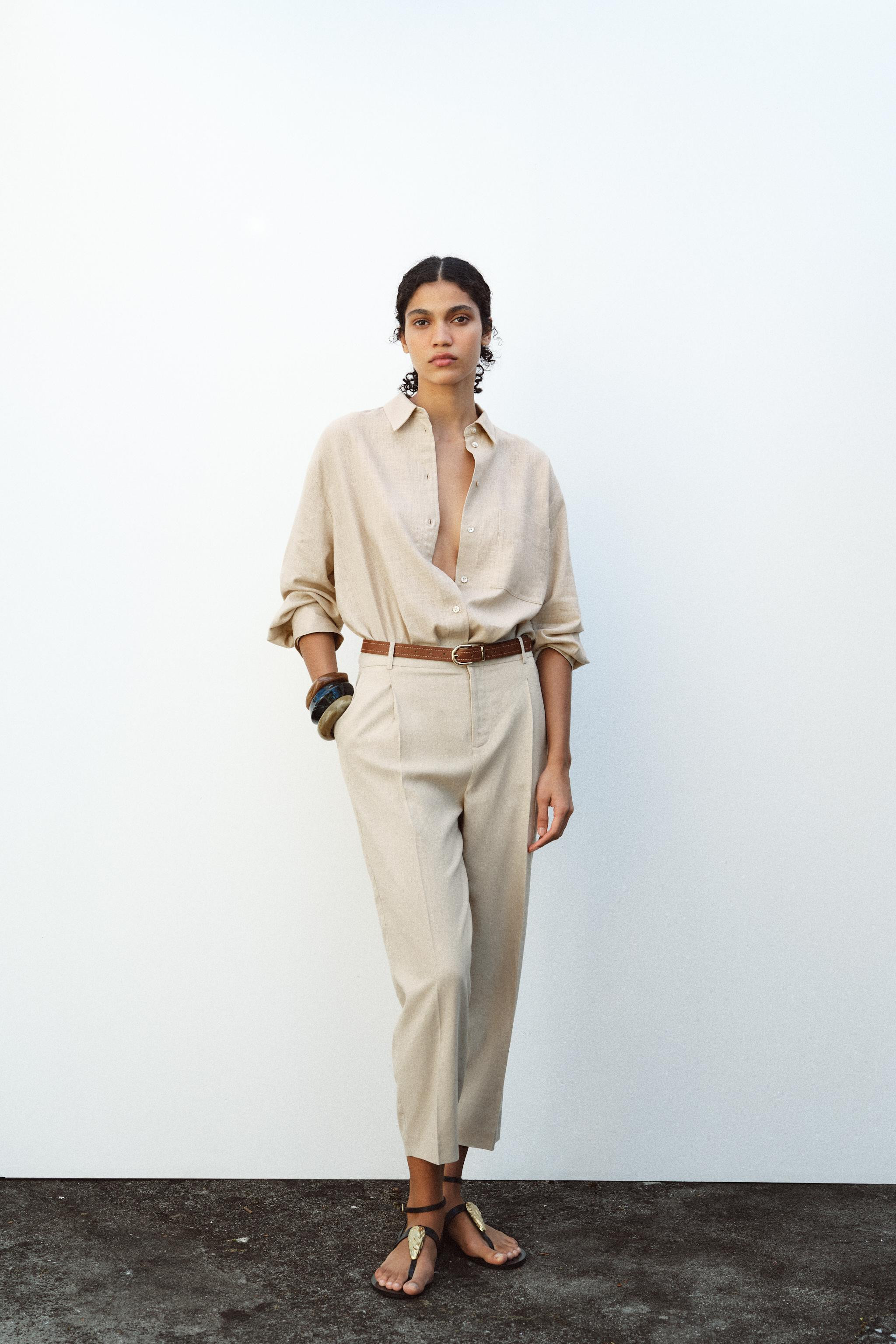 LINEN BELTED STRAIGHT-LEG TROUSERS | Zara DE