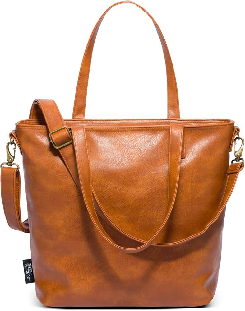 Simple Modern Vegan Leather Tote-Bag for Women | Large Work-Laptop-Tote-Bags with Zipper Top for-... | Amazon (US)